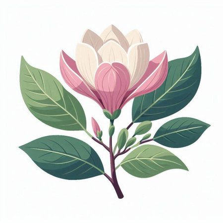 Magnolia flower isolated on white background. Hand drawn vector illustration.のイラスト素材