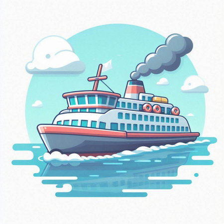 Cruise ship in the sea, vector illustration. Flat style.のイラスト素材