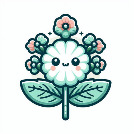 Cute flower kawaii character. Vector illustration isolated on white background.のイラスト素材