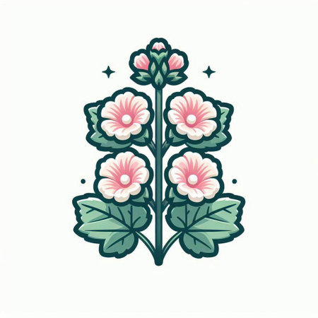 Illustration of pink flowers and green leaves on white background - vectorのイラスト素材