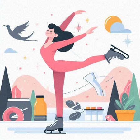 Winter sport. Woman skating on ice. Vector illustration in flat styleのイラスト素材