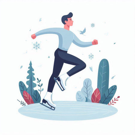 Winter sport. Man skating on ice. Vector illustration in flat styleのイラスト素材
