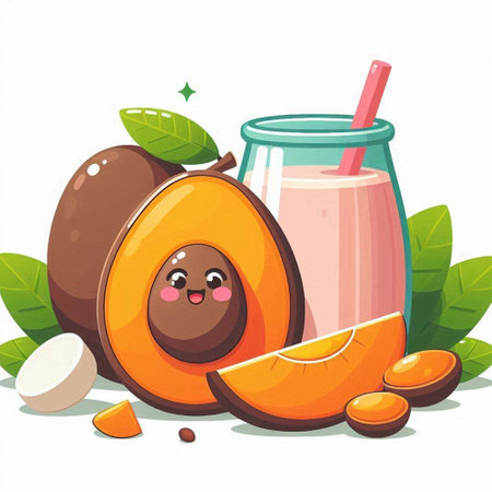 Illustration of a Mango Smoothie Mascot with a Strawのイラスト素材