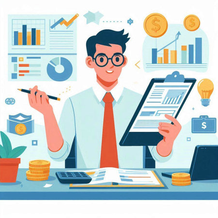Businessman working at office. Vector illustration in flat cartoon style.のイラスト素材