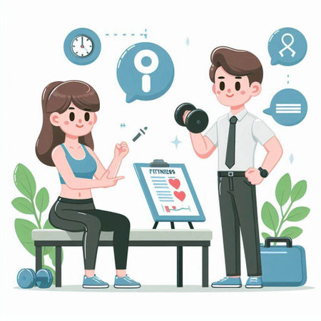 Man and woman sitting on bench and doing fitness exercises. Healthy lifestyle concept.のイラスト素材