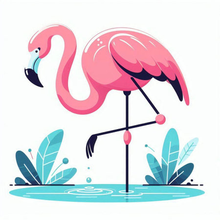 Flamingo in the water. Vector illustration in flat style.のイラスト素材