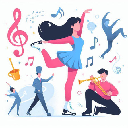 Man and woman dancing with music instruments. Vector illustration in flat styleのイラスト素材