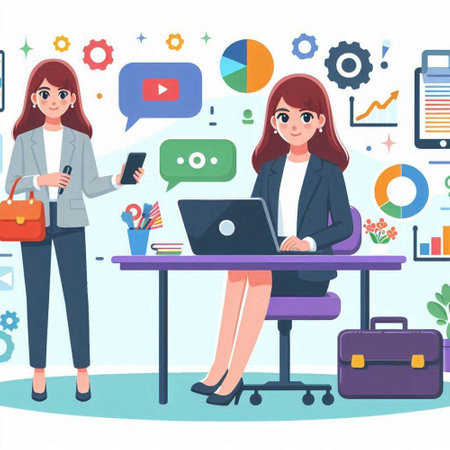 Business woman working in office. Vector illustration in flat cartoon style.のイラスト素材