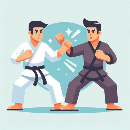 Taekwondo. Two men in kimono fighting. Vector illustrationのイラスト素材