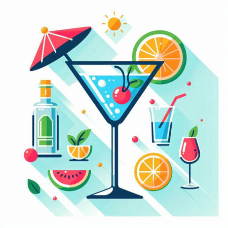 Cocktail party vector illustration. Colorful flat style design.のイラスト素材