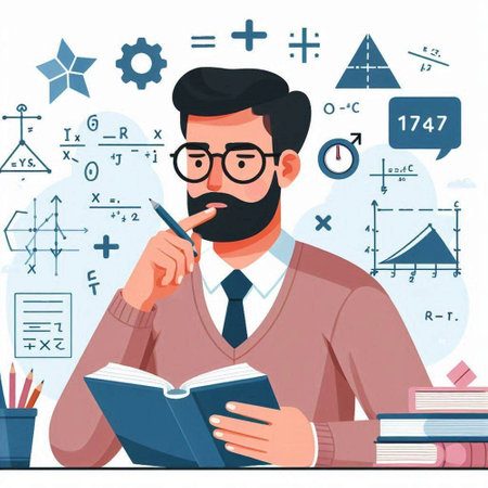 Teacher with a book in his hands. Vector illustration in flat styleのイラスト素材