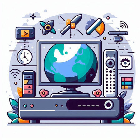 Vector illustration of flat design concept of multimedia technology. Internet communication.のイラスト素材