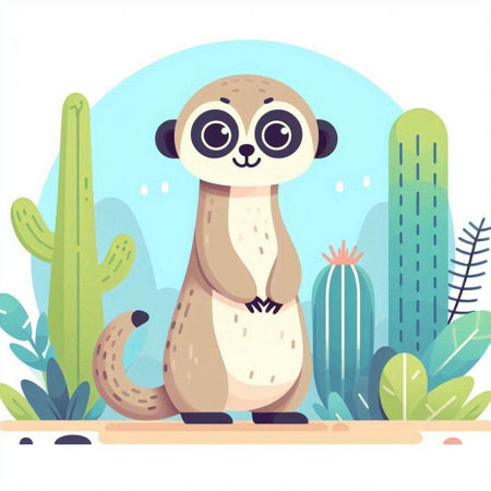 Cute cartoon meerkat. Vector illustration in flat style.のイラスト素材