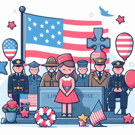 American flag with soldier and nurse. Vector illustration in cartoon style.のイラスト素材