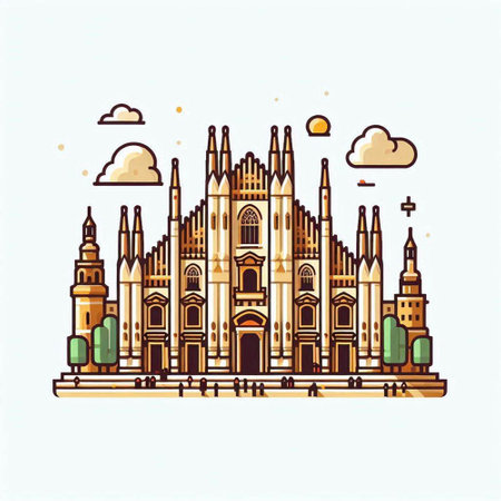 Cathedral of Milan, Italy. Vector illustration in line art styleのイラスト素材