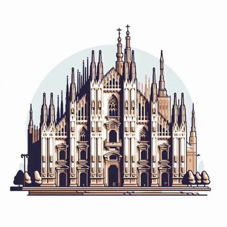 Milan Cathedral, Italy. Hand drawn vector illustration on white background.のイラスト素材