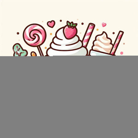 Illustration of a set of sweet desserts in cartoon style. Vector illustrationのイラスト素材