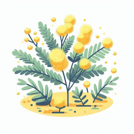 Flowering mimosa. Vector illustration in flat cartoon style.のイラスト素材
