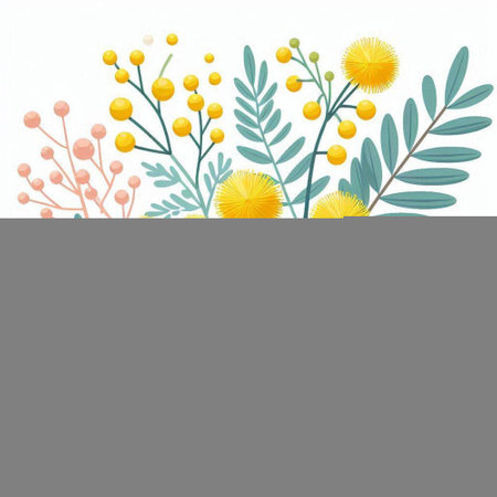 mimosa flowers and leaves icon over white background colorful design vector illustrationのイラスト素材