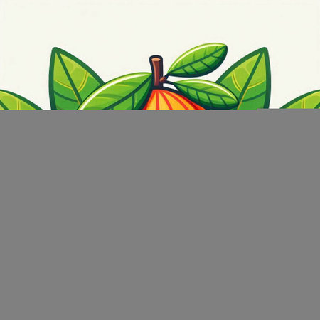 Cute cartoon apple with green leaves on white background. Vector illustration.のイラスト素材