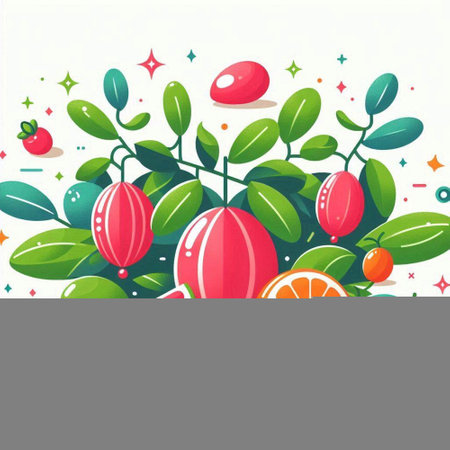 Cute Christmas card with berries, fruits and leaves. Vector illustration.のイラスト素材