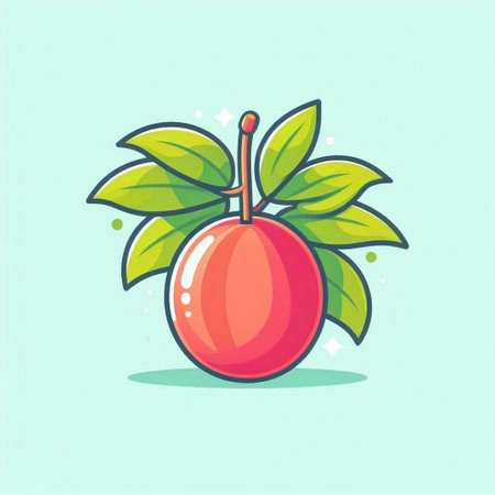 Cherry icon. Vector illustration of a cherry on a green background.のイラスト素材