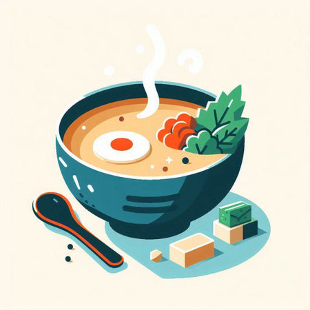 Soup in a bowl. Vector illustration in flat design style.のイラスト素材