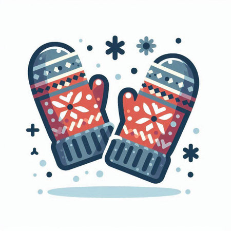 Winter mittens with snowflakes on white background. Vector illustration.のイラスト素材