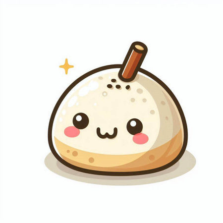 Cute kawaii rice cake with cinnamon and star on white backgroundのイラスト素材