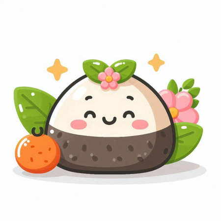 Cute and kawaii rice ball character. Vector illustration.のイラスト素材