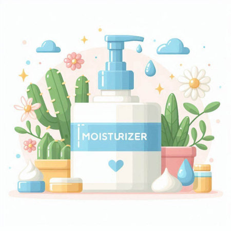 Cosmetic bottle with cream and lotion in cartoon style. Vector illustration.のイラスト素材