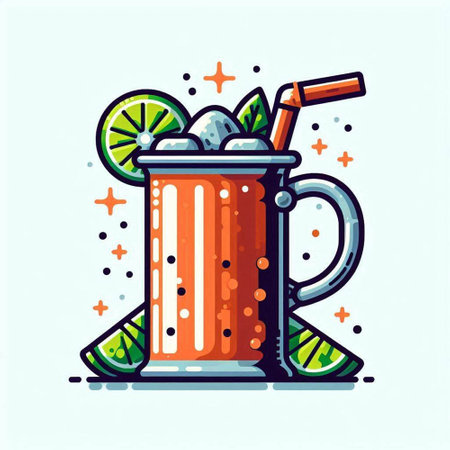 Cocktail with lime, ice and straw. Vector illustration.のイラスト素材