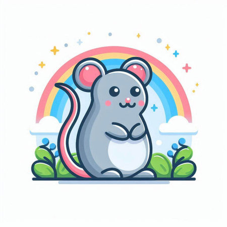 Cute mouse with rainbow. Vector illustration in flat cartoon style.のイラスト素材