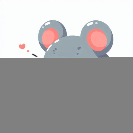 Cute cartoon mouse with heart. Vector illustration of funny mouse.のイラスト素材
