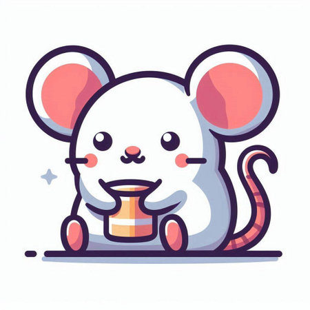 Cute cartoon mouse with a cup of coffee. Vector illustration.のイラスト素材