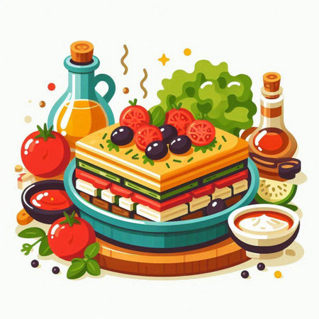 Vegetarian sandwich in a plate. Vector illustration in cartoon styleのイラスト素材