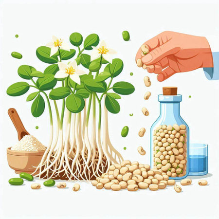 Sprouting soybeans. Sprouting soybeans. Vector illustration.のイラスト素材