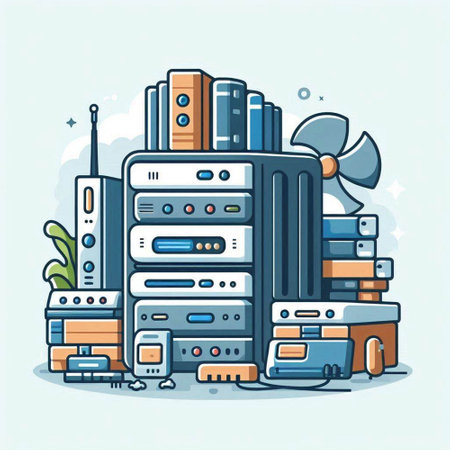 Data center, hosting, data center. Vector illustration in cartoon styleのイラスト素材