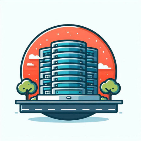 Vector illustration of modern skyscrapers in flat style on white backgroundのイラスト素材