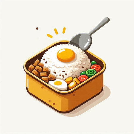 Illustration of a lunchbox with a spoon and a fried eggのイラスト素材