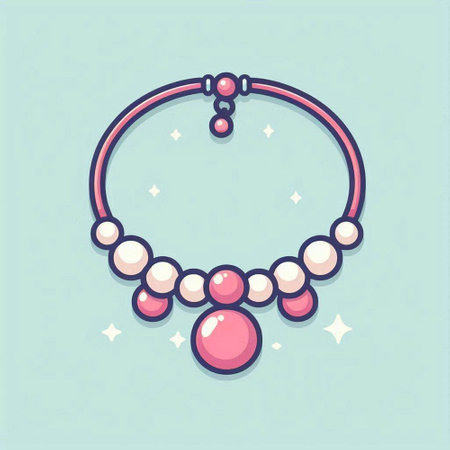 Illustration of a pink necklace with pearls on a blue backgroundのイラスト素材