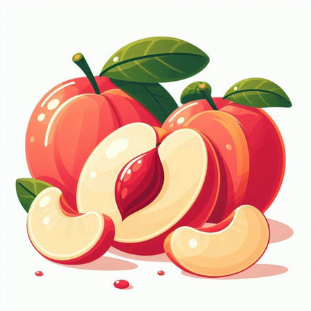 Peach vector illustration. Isolated on white background. Fresh fruit.のイラスト素材