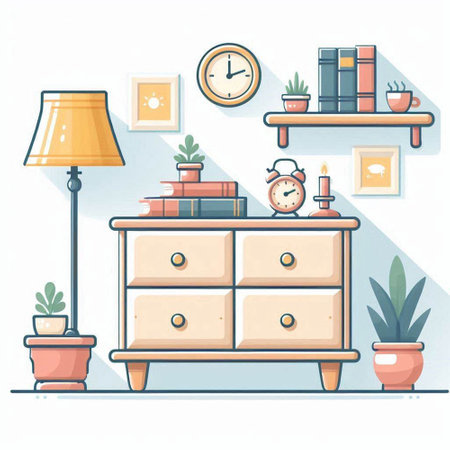Furniture and interior design. Vector illustration in flat style.のイラスト素材