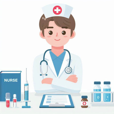 Male nurse in a white coat with a stethoscope. Vector illustrationのイラスト素材
