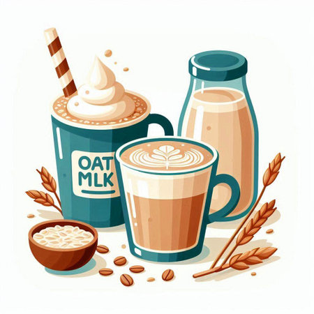 Coffee latte and milk. Vector illustration in cartoon styleのイラスト素材