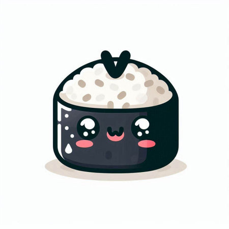 Cute kawaii rice ball. Japanese food. Vector illustrationのイラスト素材