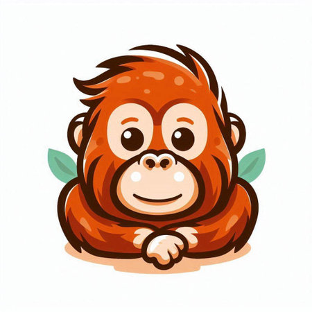 Cute cartoon baby orangutan isolated on white background. Vector illustration.のイラスト素材