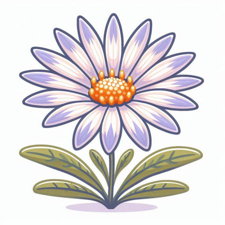 Illustration of a daisy flower with leaves on a white backgroundのイラスト素材