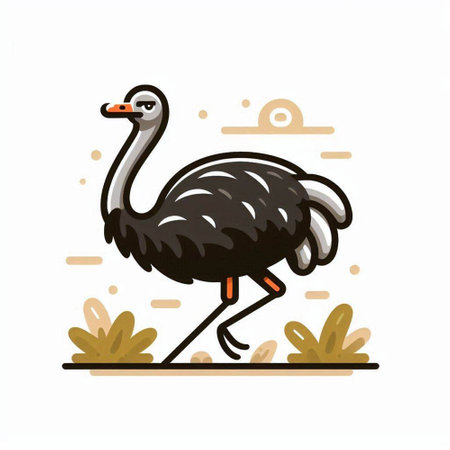 Ostrich vector cartoon illustration isolated on white background. Cute ostrich vector illustration.のイラスト素材