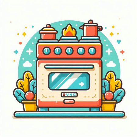 Illustration of a stove in a flat style. Vector illustration.のイラスト素材